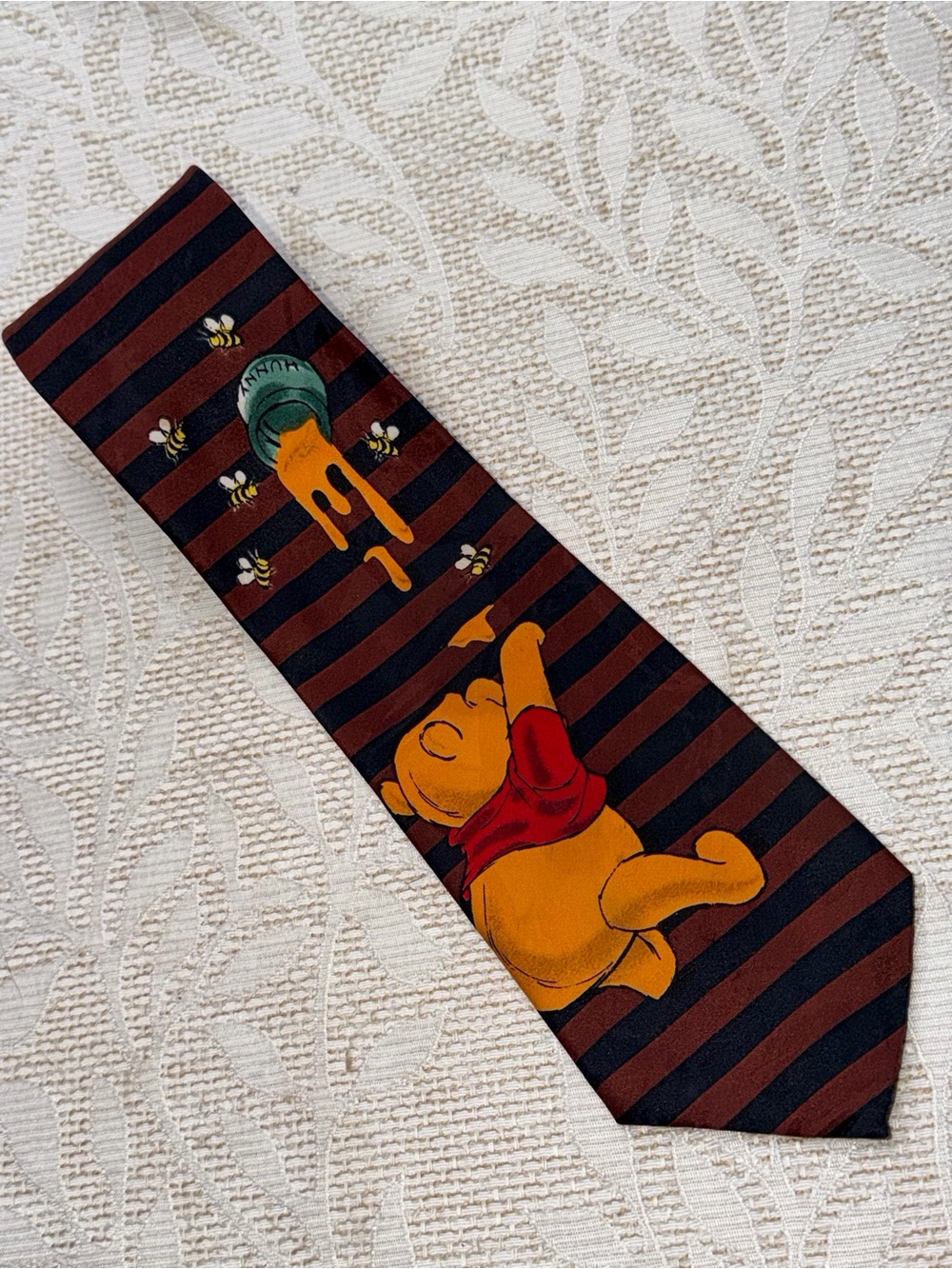 Men's Burgundy and Black Striped Winnie the Pooh Novelty Tie